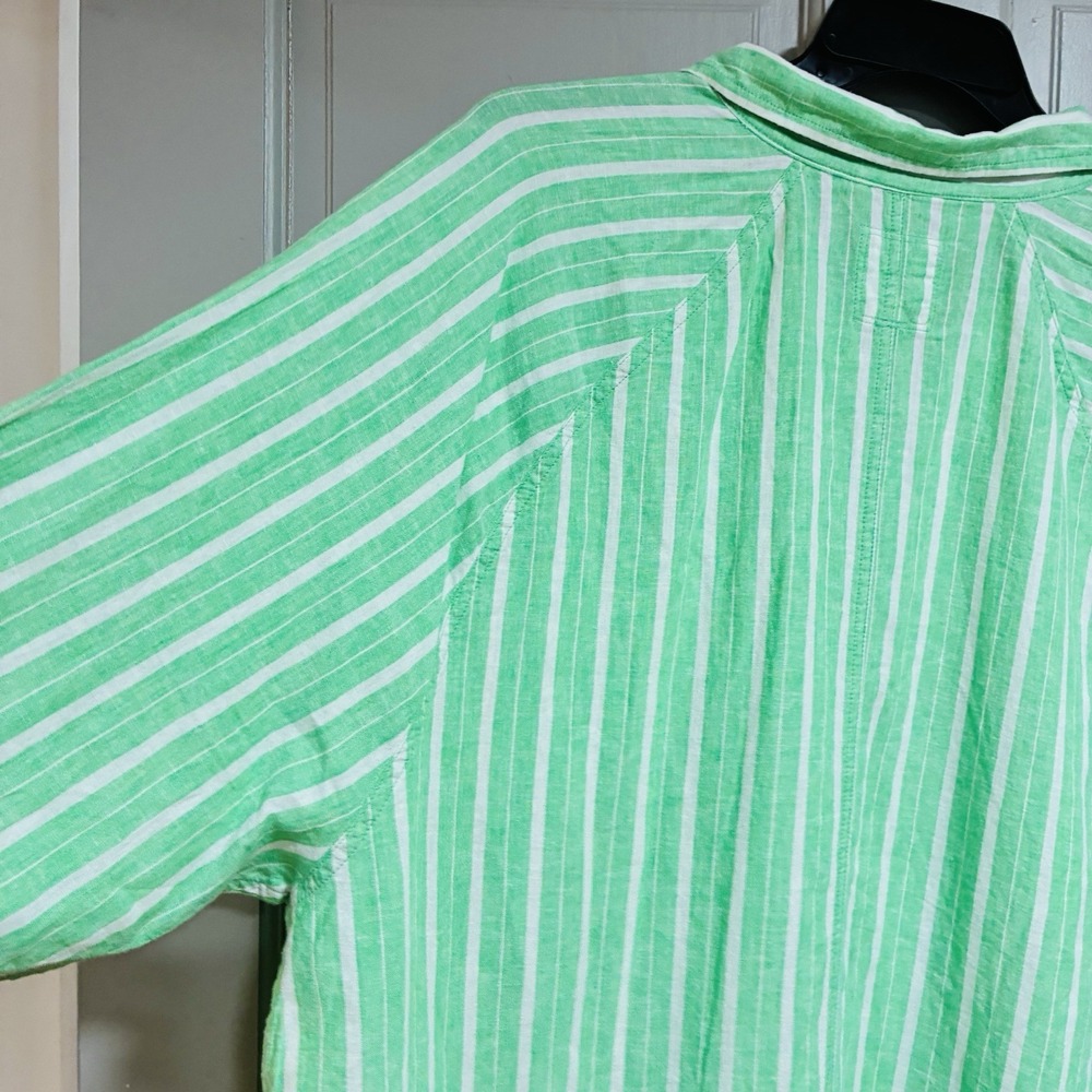 Aerie Pool-To-Party Women Shirt Size XL Linen Blend Green Stripe Oversized - Picture 8 of 13